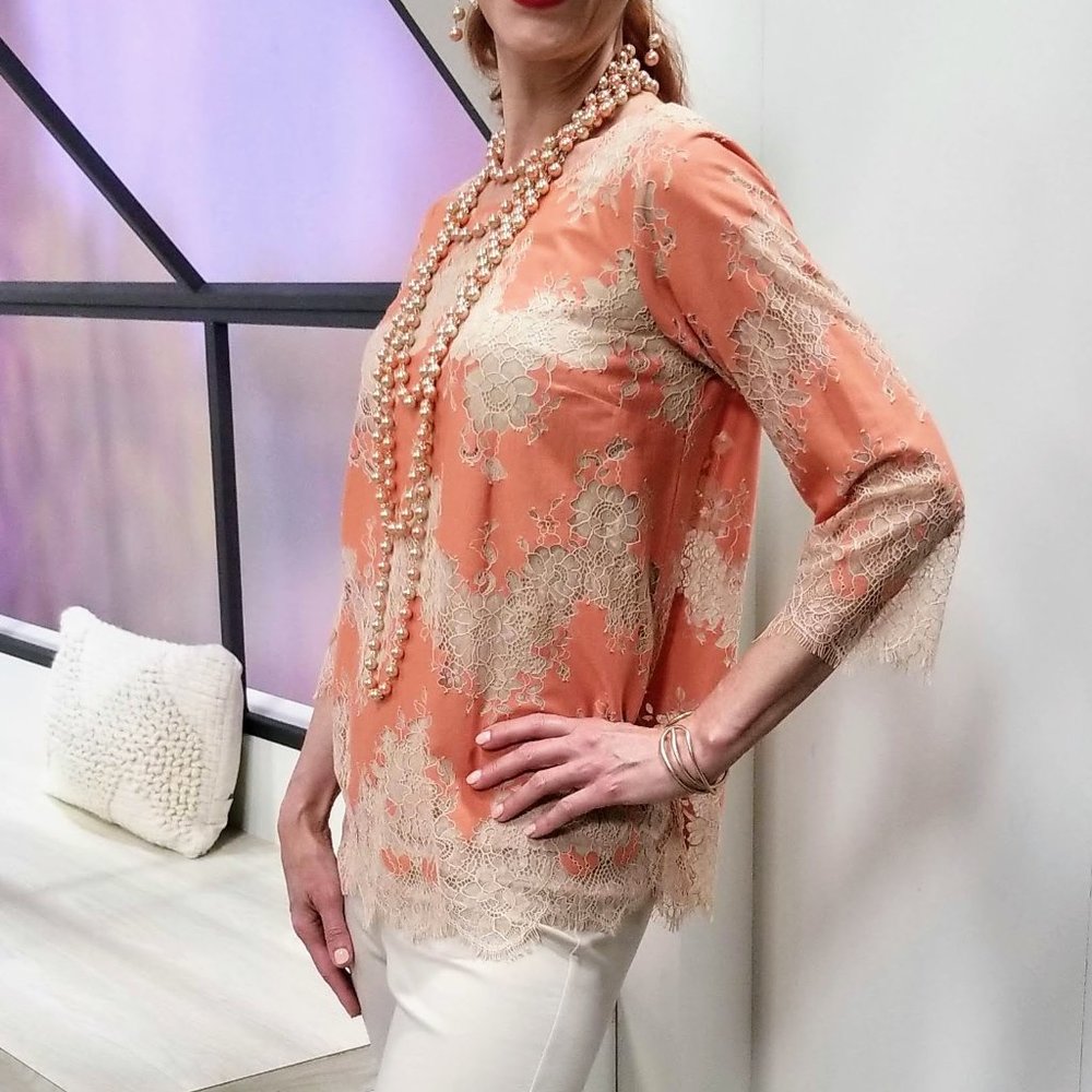 Lace Inlay Top with Eyelash Hem